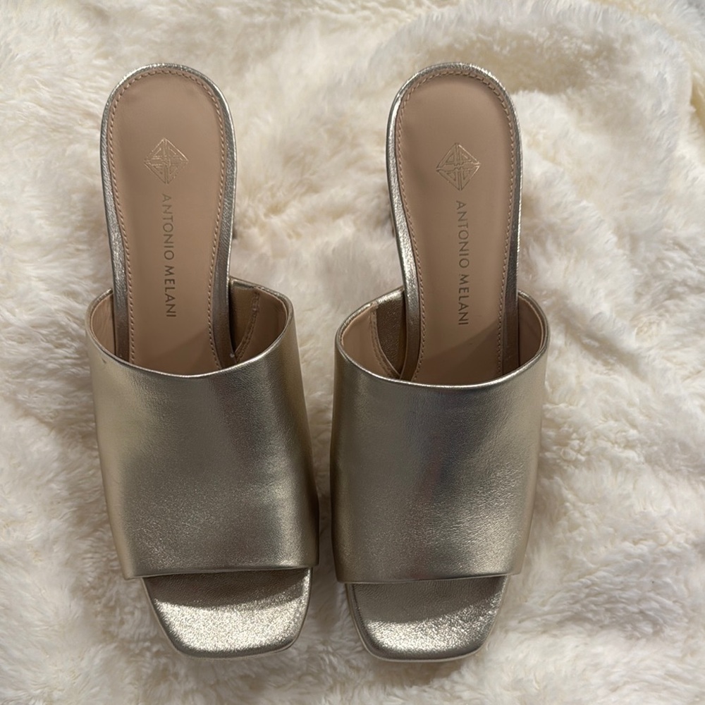 Antonio Melani Gold Mules with Block Heel